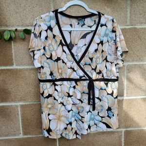 Vintage y2k floral tie front asymmetric cross front top